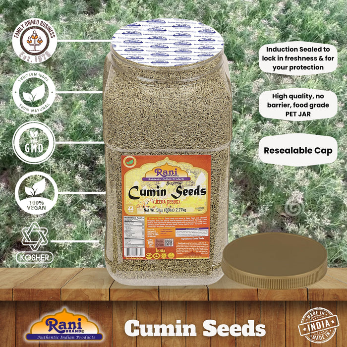 Rani Cumin Seeds Whole (Jeera) Spice 80oz (5lbs) 2.27kg Bulk PET Jar ~ All Natural | Gluten Friendly | NON-GMO | Kosher | Vegan | Indian Origin