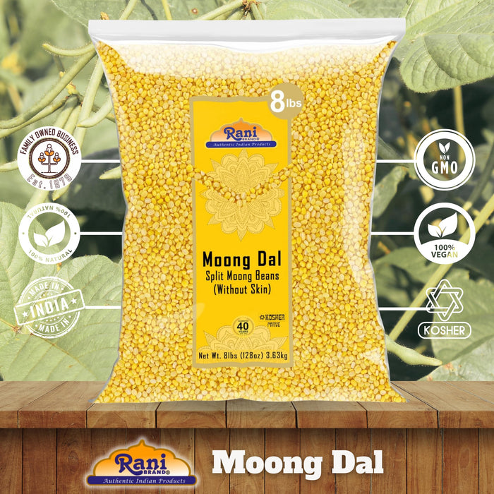 Rani Moong Dal (Split Mung Beans Without Skin) Lentils Indian 128oz (8lbs) 3.63kg Bulk ~ All Natural | Gluten Friendly | Non-GMO | Kosher | Vegan | Indian Origin