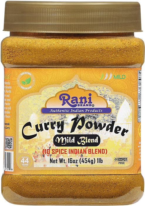 Rani Curry Powder Mild (10-Spice Authentic Indian Blend) 16oz (1lb) 454g PET Jar, Pack of 6 ~ All Natural | Salt-Free | NO Chili or Peppers | Vegan | Gluten Friendly | NON-GMO | Kosher | Indian Origin