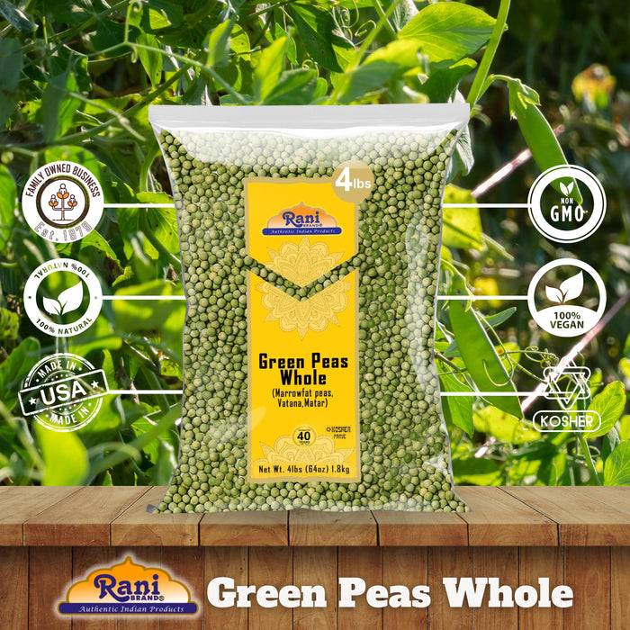 Rani Green Peas Whole, Dried (Vatana, Matar) 4lbs (64oz) ~ All Natural | Vegan | Gluten Friendly | Kosher | Product of USA