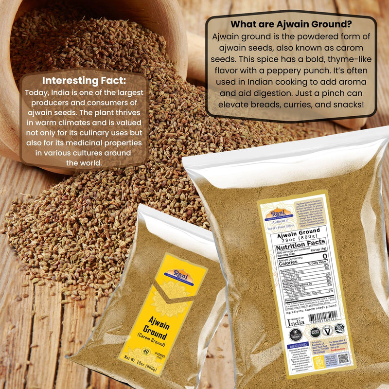 Rani Ajwain Powder (Carom Bishops Weed) Ground Spice 28oz (800g) ~ All Natural | Vegan | Gluten Friendly | NON-GMO | Kosher | Indian Origin