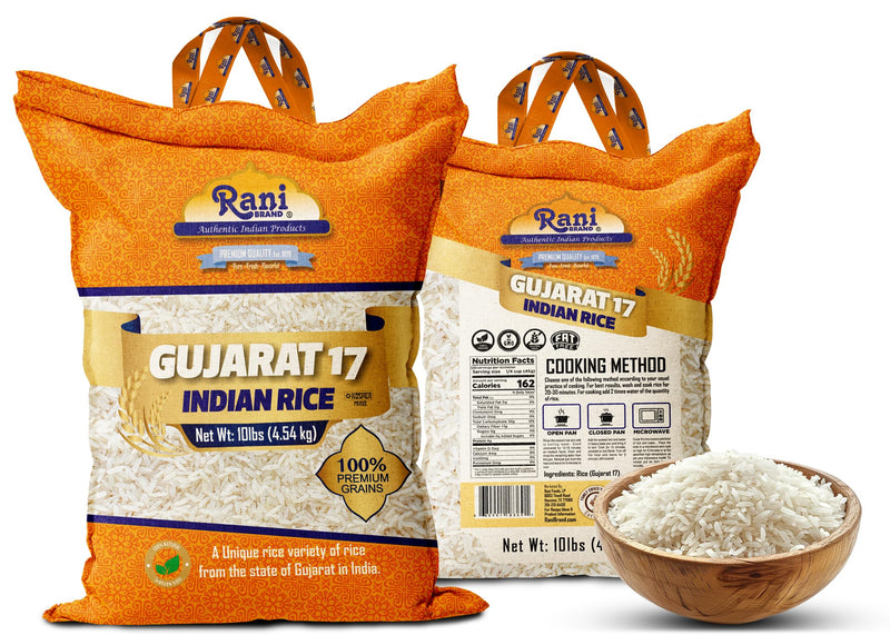 Rani Gujarat 17 Indian Rice 160oz (10lbs) 4.54kg Cloth Bag ~ All Natural | Gluten Friendly | Vegan | Kosher | Export Quality | Indian Origin
