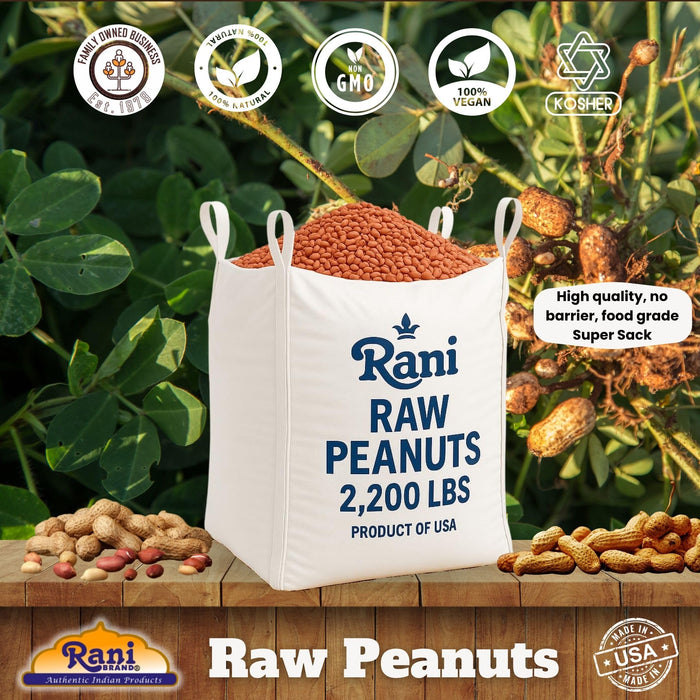 Rani Peanuts, Raw Whole With Skin (uncooked, unsalted) 2200lbs (35200oz) 998kg Super Sack ~ All Natural | Vegan | Gluten Friendly | Fresh Product of USA ~ Spanish Grade Groundnut/Red-skin
