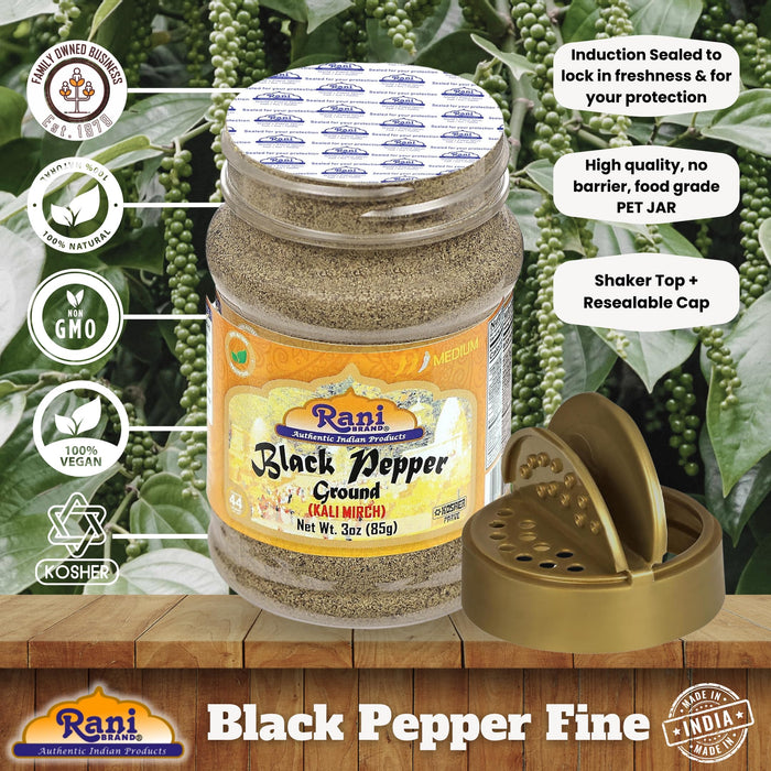 Rani Black Pepper Fine Powder 80 Mesh, 3oz (85g) PET Jar ~ Gluten Friendly, Non-GMO, All Natural | Kosher