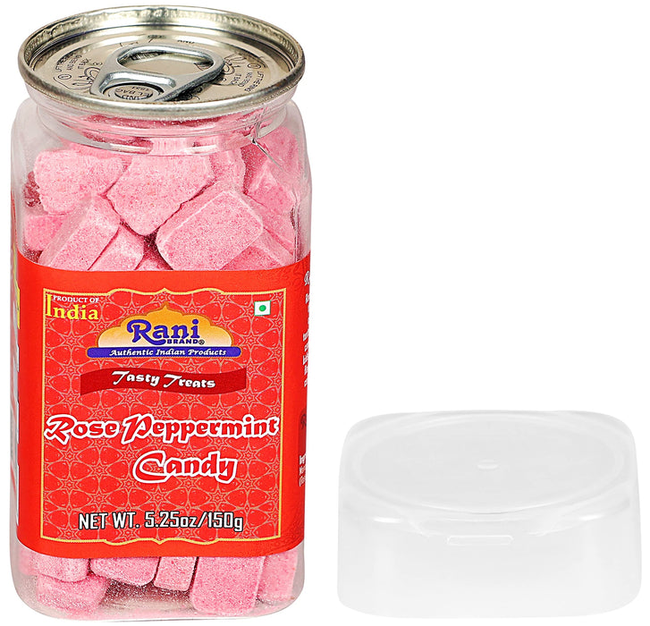 Rani Rose Peppermint Candy 5.25oz (150g) Vacuum Sealed, Easy Open Top, Resealable Container ~ Indian Tasty Treats | Vegan | Gluten Friendly | NON-GMO | Indian Origin