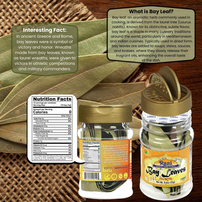 Rani Bay Leaf (Leaves) Whole Spice Hand Selected Extra Large 0.4oz (12g) PET Jar ~ Natural | Gluten Friendly | NON-GMO | Kosher | Vegan