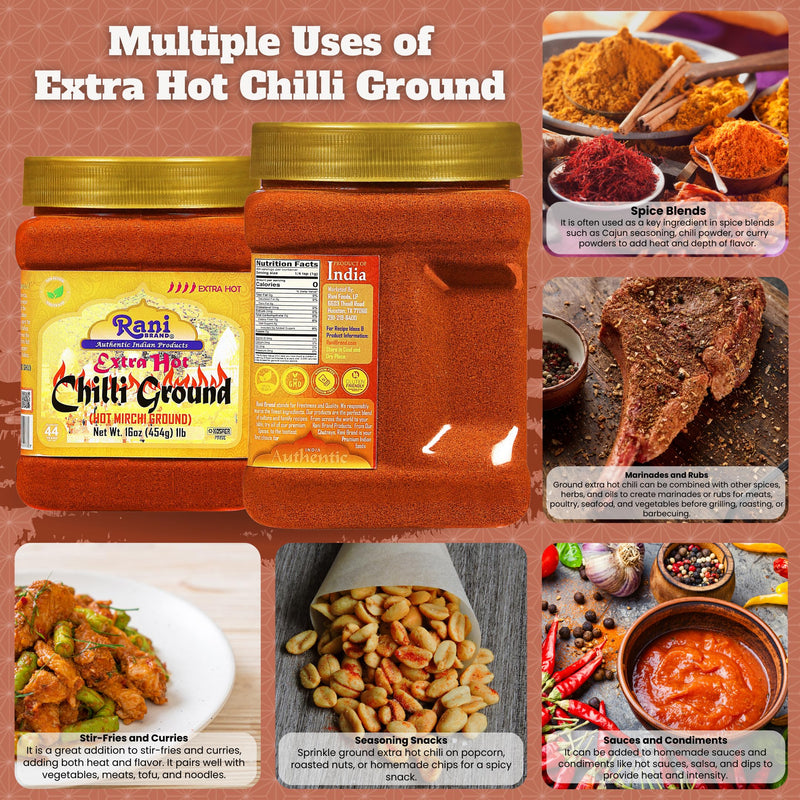Rani Extra Hot Chilli Powder Indian Spice 16oz (1lb) 454g PET Jar ~ All Natural | Salt-Free | Vegan | No Colors | Gluten Friendly | NON-GMO | Kosher