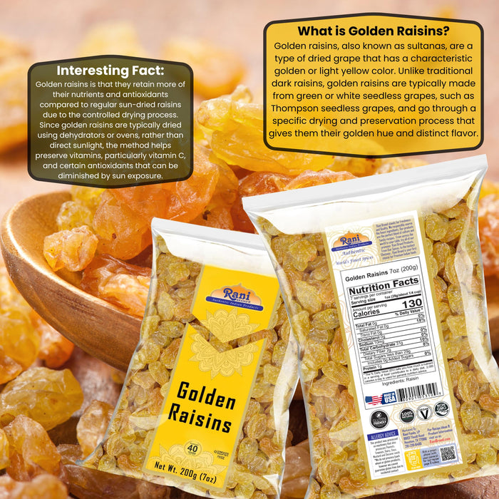 Rani Golden Raisins 7oz (200g) ~ All Natural | Gluten Friendly | NON-GMO | Kosher | Vegan | Product of USA