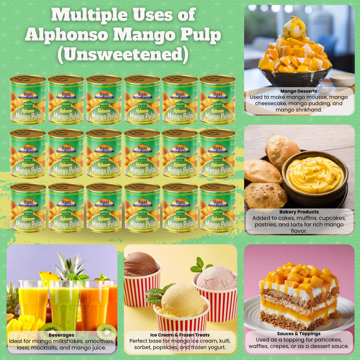 Rani Mango Pulp Puree (Makes Mango Lassi Shakes) Alphonso Unsweetened 30oz (1.875lbs) 850g Pack of 18 ~ Kosher | All Natural | NON-GMO | Vegan | No colors | Gluten Friendly | Indian Origin
