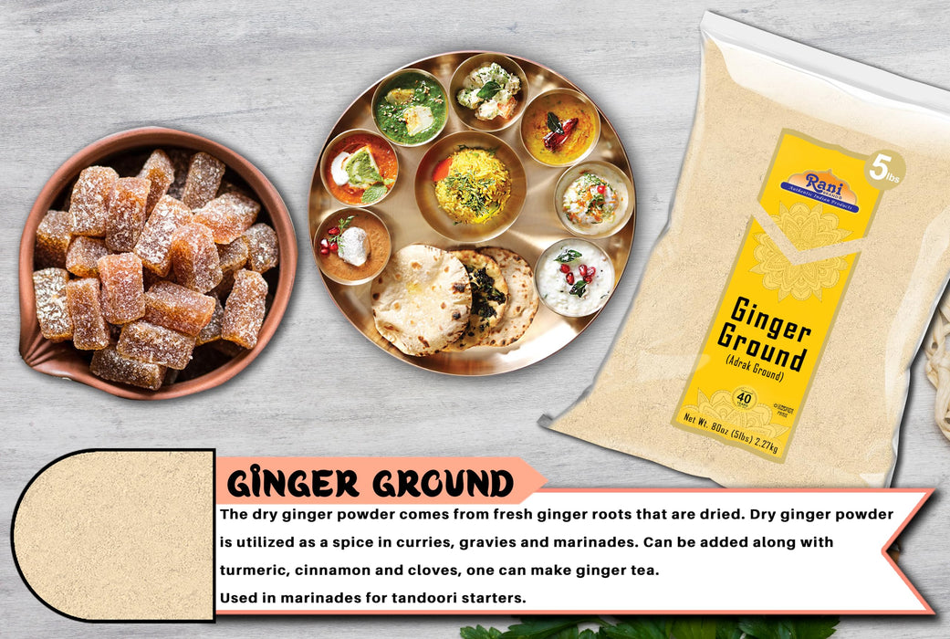 Rani Ginger (Adarak) Powder Ground, Spice 80oz (5lbs) 2.27kg Bulk ~ All Natural | Vegan | Gluten Friendly | NON-GMO | Kosher | Indian Origin