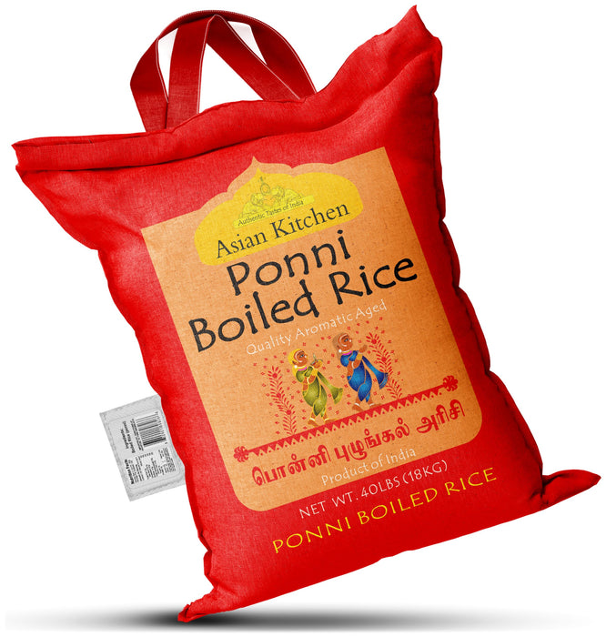Asian Kitchen Ponni Boiled Rice 40-Pound Bag, 40lbs (18.14kg) Short Grain Rice ~ All Natural | Gluten Friendly | Vegan | Indian Origin | Export Quality