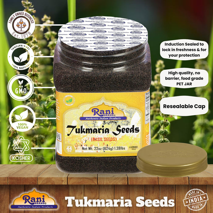 Rani Tukmaria (Natural Holy Basil Seeds) 1.38lbs (22oz) 624g Used for Falooda / Sabja Dessert, Spice & Ayurveda Herbal ~ Gluten Friendly | NON-GMO | Kosher | Vegan | Indian Origin