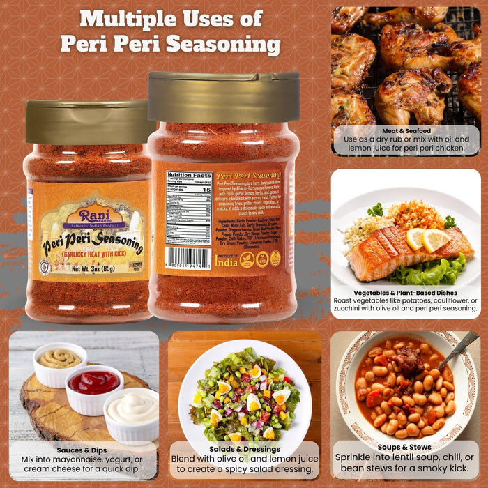 Rani Peri Peri Seasoning (Garlicky Heat with Kick) 3oz (85g) PET Jar ~ Shaker Top | All Natural | Vegan | Gluten Friendly | NON-GMO | Indian Origin