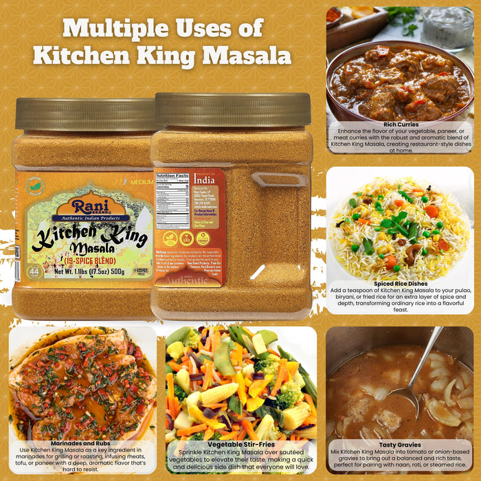 Rani Kitchen King Masala (20-Spice Curry blend) 17.5oz (1.1lbs) 500g PET Jar ~ All Natural | Vegan | No Colors | Gluten Friendly | NON-GMO | Kosher | Indian Origin