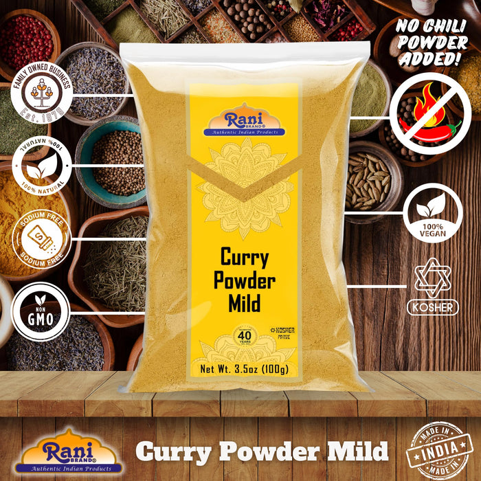 Rani Curry Powder Mild Natural 10-Spice Blend 100g (3.5oz) ~ Salt Free | Vegan | No Colors | Gluten Friendly | NON-GMO | Kosher | NO Chili or Peppers