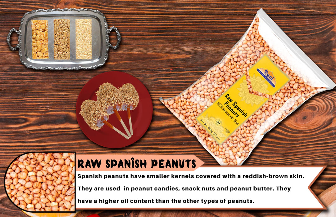 Rani Raw Spanish Peanuts 100% Natural with Skin (uncooked, unsalted) 28oz (1.75lbs) 800g ~ Vegan | Gluten Friendly | Fresh Product of USA | Kosher | Red-brown Skin