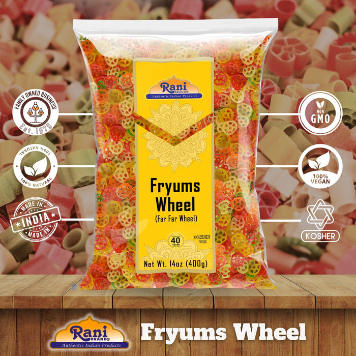 Rani Far Far / Fryums (Wheat & Tapioca Pellet) Wheel Shape 14oz (400g) ~ Vegan, Kosher, Uncooked, Used to Make Papad, Bhungra / Chip Snack