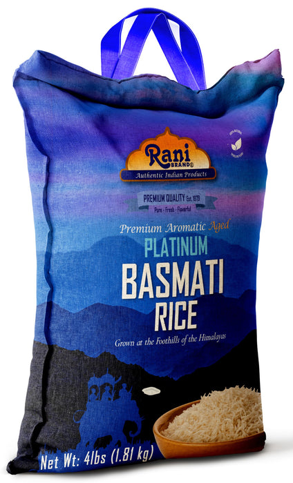 Rani Platinum White Basmati Rice Extra Long Aged 4-Pound Bag, 4lbs (64oz) 1.81kg ~ All Natural | Gluten Friendly | Kosher | Vegan | Indian Origin | Export Quality