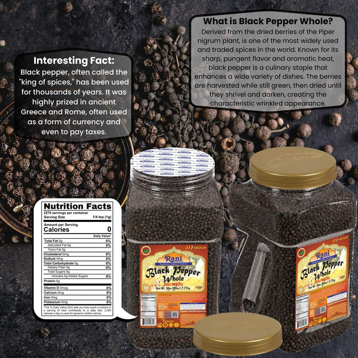 Rani Black Pepper Whole (Peppercorns), MG-1 Grade 80oz (5lbs) 2.27kg Bulk PET Jar ~ All Natural | Gluten Friendly | Non-GMO | Kosher | Perfect Size for Grinders!