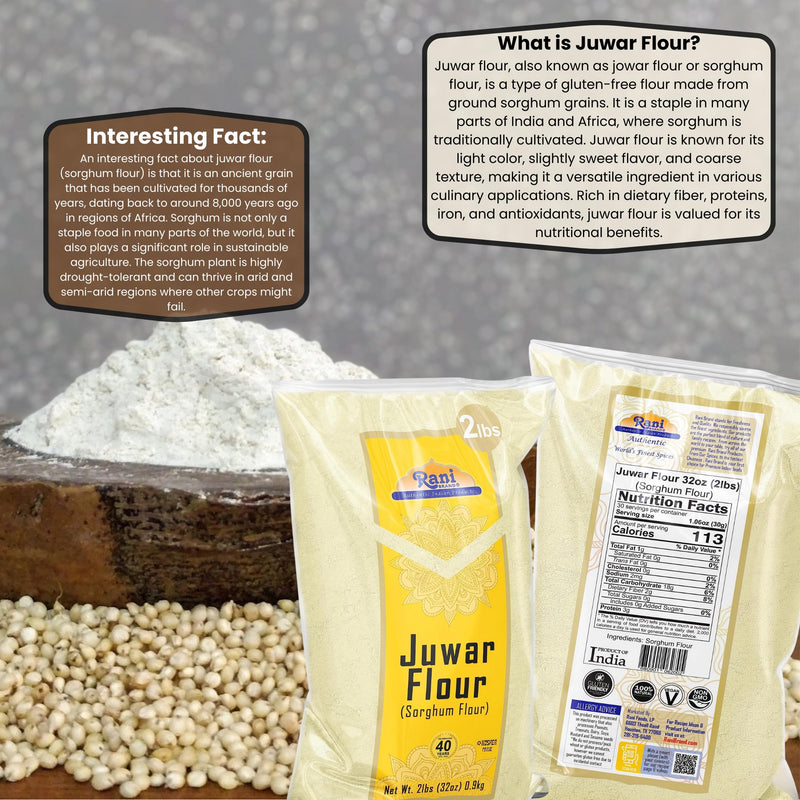 Rani Juwar (Sorghum) Flour 32oz (2lbs) 908g ~ All Natural | Salt-Free | Vegan | No Colors | Gluten Friendly | NON-GMO | Kosher | Indian Origin