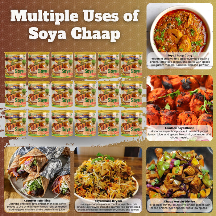 Rani Soya Chaap (Plant Based Protein) 30oz (1.875lbs) 850g, Pack of 18 ~ Easy Open Lid | All Natural | Vegan | No Colors | NON-GMO | Kosher | Indian Origin | Soy Based Meat Substitute