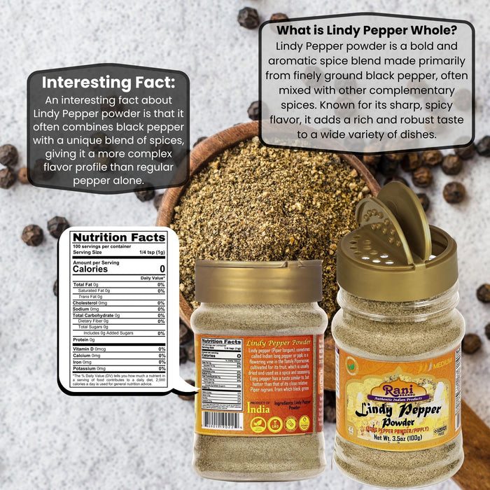 Rani Lindy Pepper Powder (Long Pepper, Piper Longum, Pipli) 3.5oz (100g) PET Jar ~ All Natural | Gluten Friendly | NON-GMO | Kosher | Vegan | Indian Origin