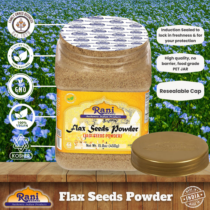 Rani Flax Seeds Powder (Alsi, Linum usitatissimum)15.8oz (450g) PET Jar | All Natural ~ Gluten Free Ingredients | Non-GMO | Kosher | Vegan | Indian Origin