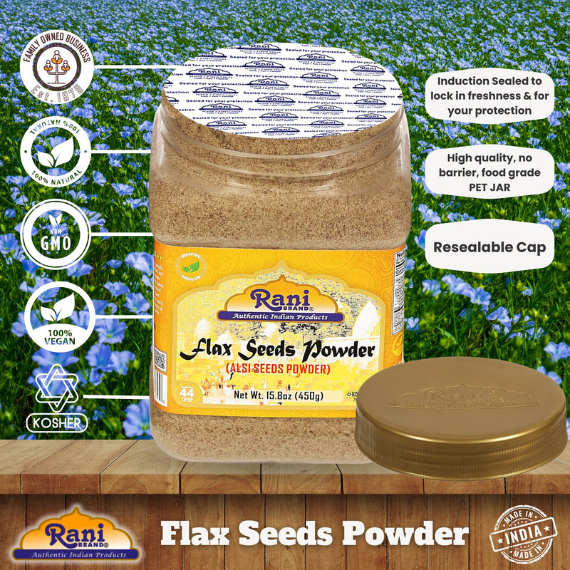 Rani Flax Seeds Powder (Alsi, Linum usitatissimum) 15.8oz (450g) PET Jar ~ All Natural | Gluten Friendly | Non-GMO | Vegan | Indian Origin