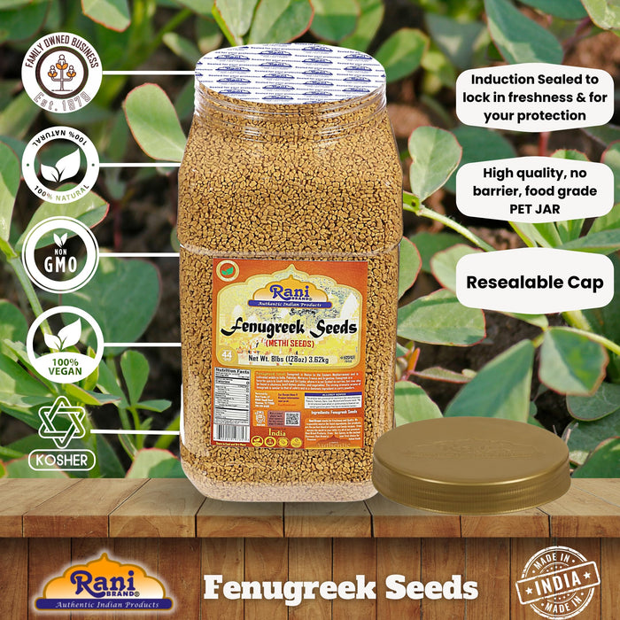 Rani Fenugreek (Methi) Seeds Whole 128oz (8lbs) 3.62kg Bulk PET Jar, Trigonella foenum graecum ~ All Natural | Vegan | Gluten Friendly | Non-GMO | Kosher | Indian Origin