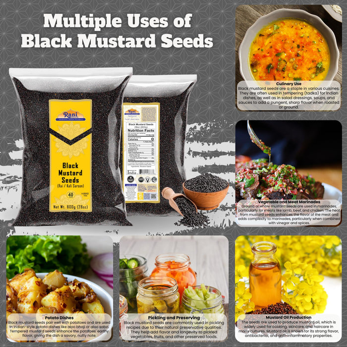 Rani Black Mustard Seeds Whole Spice (Kali Rai) 28oz (800g) ~ All Natural | Gluten Friendly | NON-GMO | Kosher | Vegan | Indian Origin