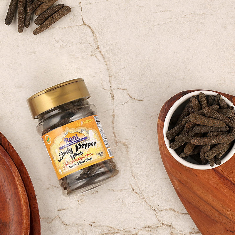 Rani Lindy Pepper Whole (Long Pepper, Piper Longum, Pipli) 3.88oz (110g) PET Jar ~ All Natural | Gluten Friendly | NON-GMO | Kosher | Vegan | Indian Origin