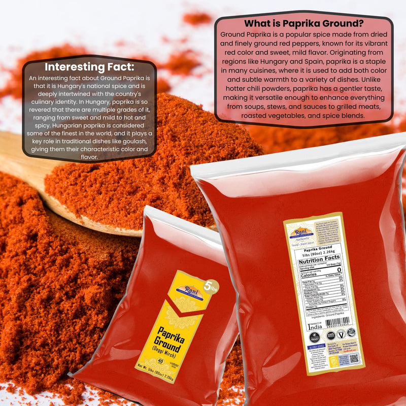 Rani Paprika (Deggi Mirch, Low Heat) Spice Powder, Ground 80oz (5lbs) 2.27kg Bulk ~ All Natural, Salt-Free | Vegan | No Colors | Gluten Friendly | NON-GMO | Kosher | Indian Origin