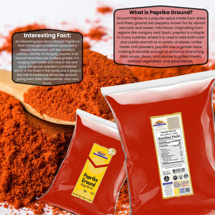 Rani Paprika (Deggi Mirch, Low Heat) Spice Powder, Ground 80oz (5lbs) 2.27kg Bulk ~ All Natural, Salt-Free | Vegan | No Colors | Gluten Friendly | NON-GMO | Kosher | Indian Origin