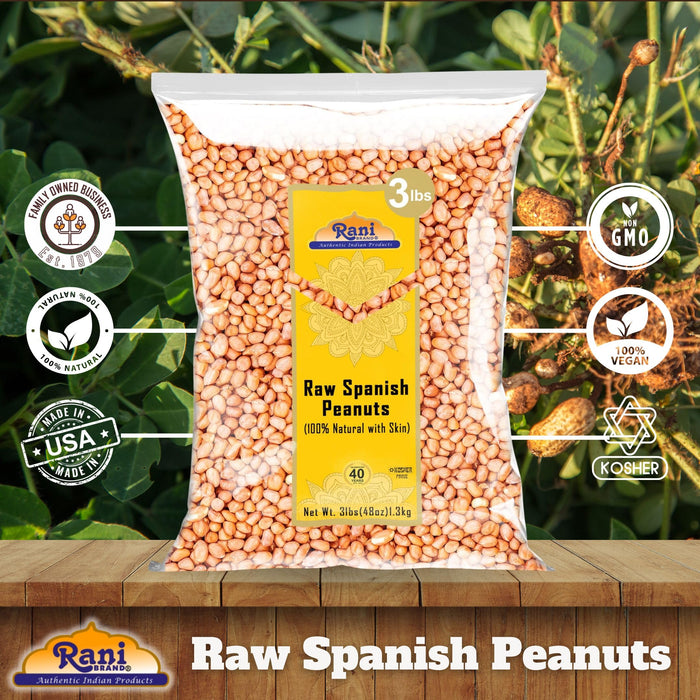 Rani Raw Spanish Peanuts 100% Natural with Skin (uncooked, unsalted) 48oz (3lbs) 1.36kg Bulk ~ Vegan | Gluten Friendly | Fresh Product of USA | Kosher | Red-brown Skin