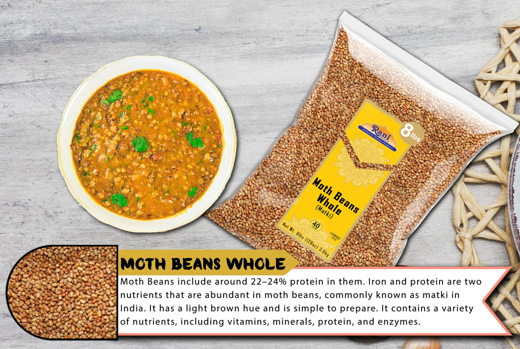 Rani Moth Beans Whole 128oz (8lbs) 3.63kg Bulk ~ All Natural | Gluten Friendly | Non-GMO | Kosher | Vegan | Indian Origin
