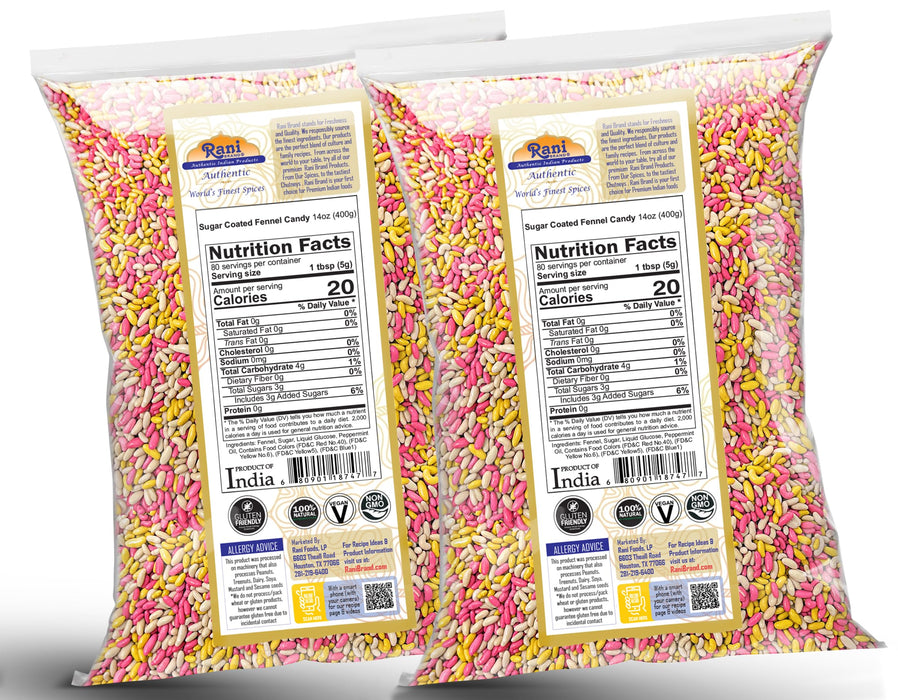 Rani Sugar Coated Fennel Candy 14oz (400g) - [Pack of 2 / 800g 28oz total] ~ Indian After Meal Digestive Treat | Vegan | Gluten Friendly | NON-GMO | Kosher | Indian Origin