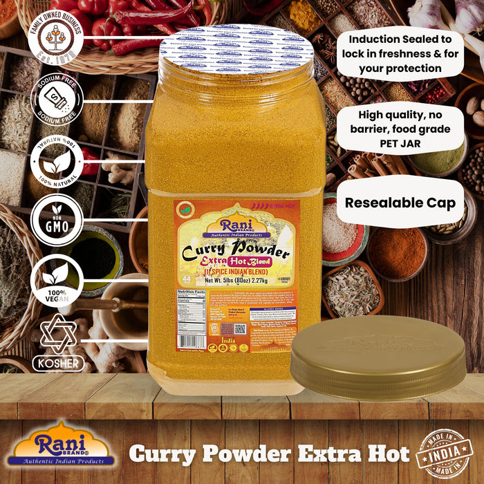 Rani Curry Powder EXTRA HOT Natural 11-Spice Blend 80oz (5lbs) 2.27kg Bulk PET Jar ~ Salt Free | Vegan | Gluten Friendly | NON-GMO | Kosher | Indian Origin