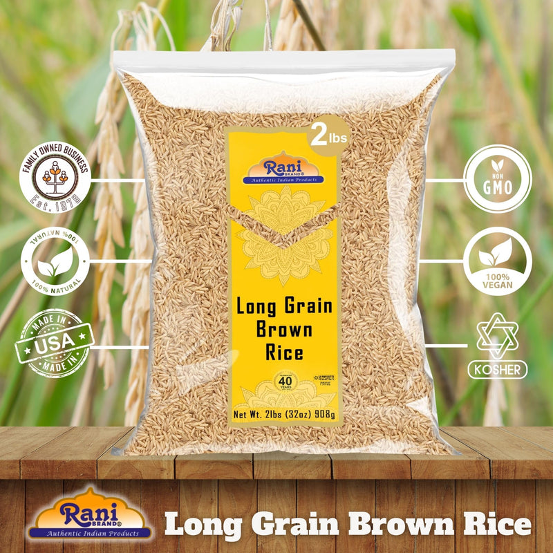 Rani Long Grain Brown Rice 32oz (2lbs) 908g ~ All Natural | Gluten Friendly | Vegan | Non-GMO | Kosher | Product of USA