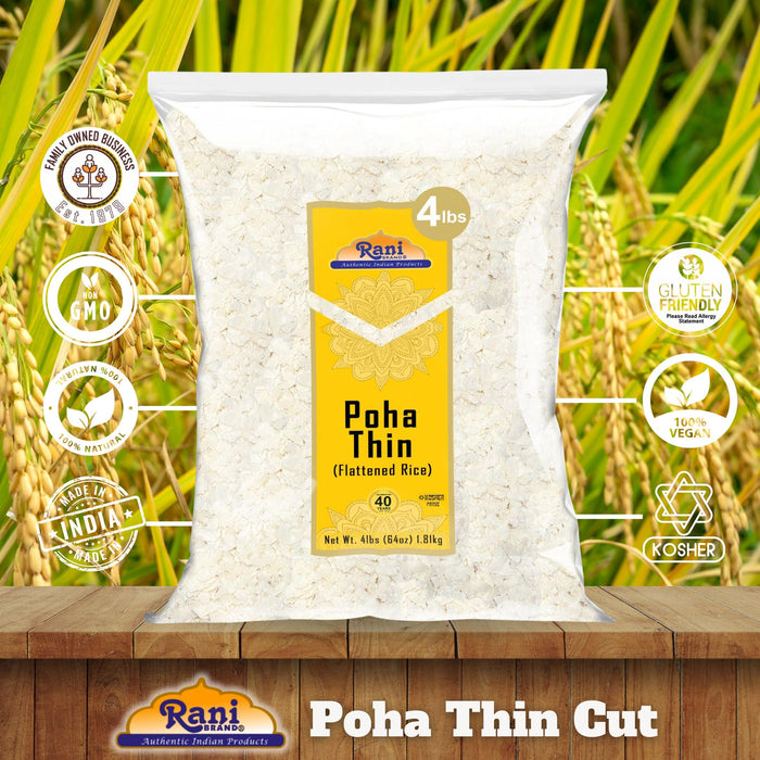 Rani Poha (Powa) Thin Cut (Flattened Rice) 64oz (4lbs) 1.81kg Bulk ~ All Natural, Salt-Free | Vegan | Kosher | No Colors | Gluten Friendly | Indian Origin