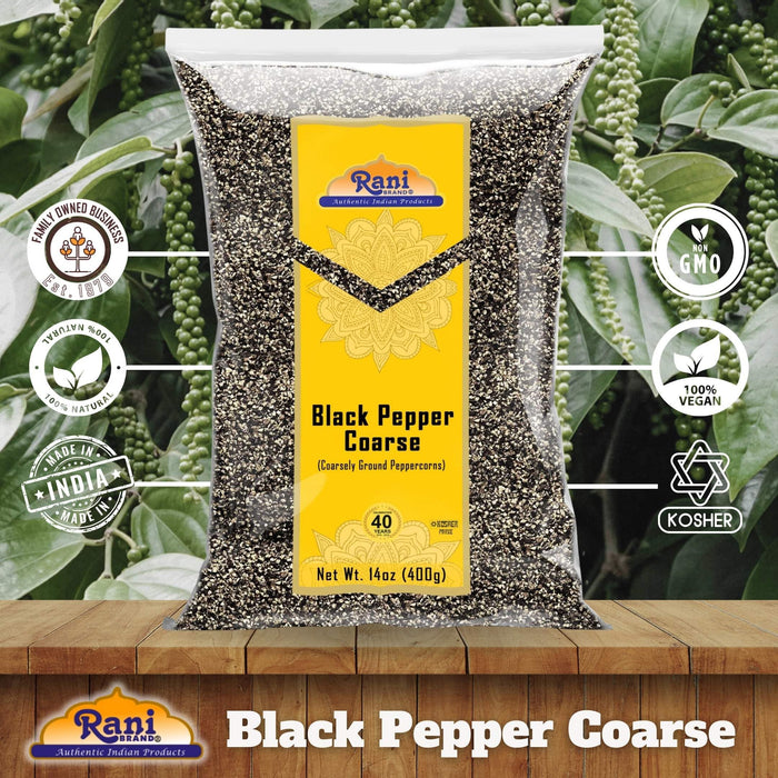 Rani Black Pepper Coarse Ground 28 Mesh (Table Grind), 14oz (400g) ~ All Natural | Vegan | Gluten Friendly | NON-GMO