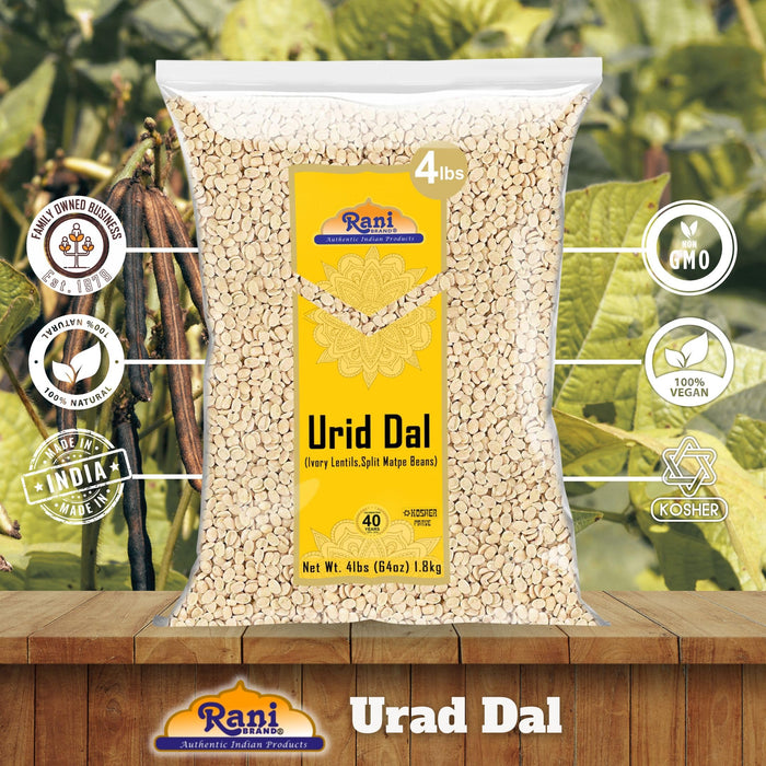 Rani Urid/Urad Dal (Split Matpe Beans Skinless) Indian Lentils 64oz (4lbs) 1.81kg ~ All Natural | Gluten Friendly | NON-GMO | Kosher | Vegan | Indian Origin