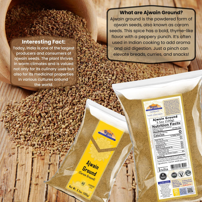 Rani Ajwain Powder (Carom Bishops Weed) Ground Spice 3.5oz (100g) ~ All Natural | Vegan | Gluten Friendly | NON-GMO | Kosher | Indian Origin