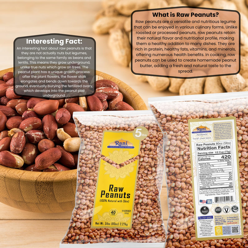 Rani Peanuts, Raw Whole With Skin (uncooked, unsalted) 80oz (5lbs) 2.27kg Bulk ~ All Natural | Vegan | Kosher | Gluten Friendly | Fresh Product of USA