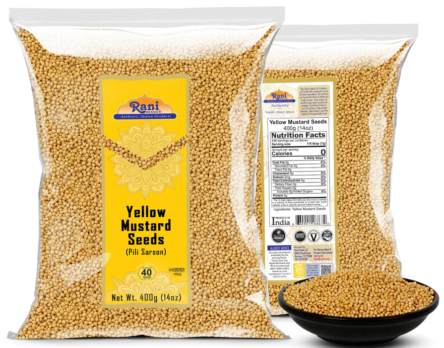 Rani Yellow Mustard Seeds Whole Spice 14oz (400g) ~ All Natural | Vegan | Gluten Friendly | NON-GMO | Kosher | Indian Origin