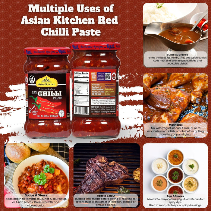 Asian Kitchen Red Chilli Cooking Paste 10.58oz (300g) ~ Vegan | Glass Jar | Gluten Free | NON-GMO | No Colors | Indian Origin