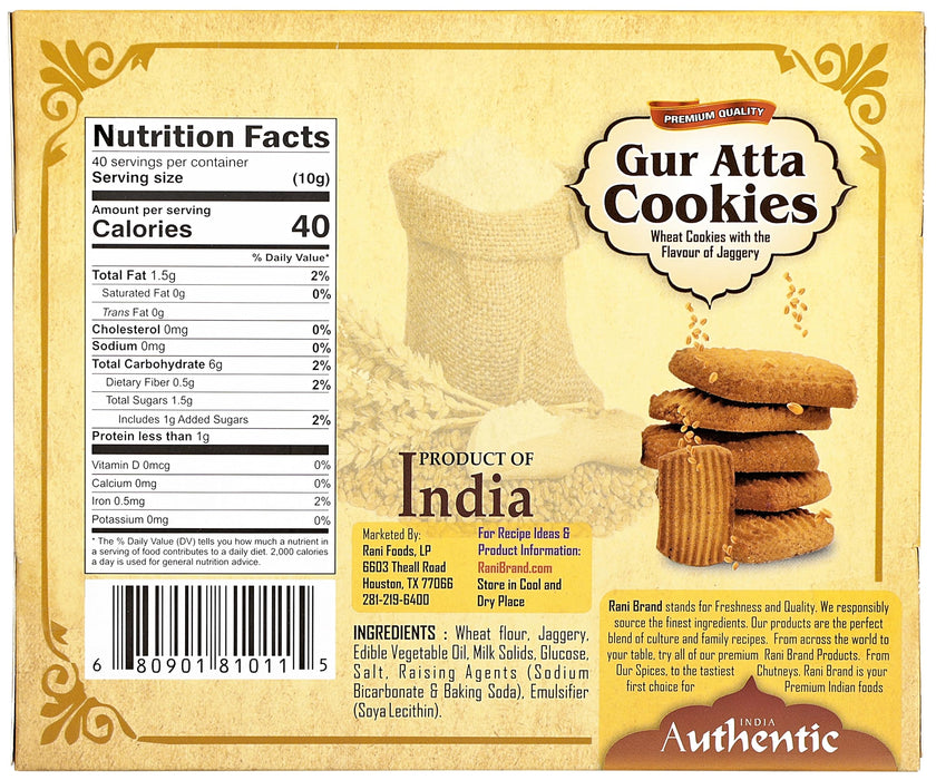 Rani Gur Atta Cookies (Wheat Cookies with the Flavor of Jaggery) 14oz (400g) Pack of 3+1 FREE, Premium Quality Indian Cookies ~ All Natural | Vegan | Non-GMO | Indian Origin