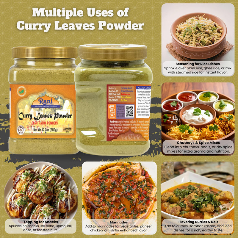 Rani Curry Leaves Powder (Kari Neem Patha) Indian Spice 12.3oz (350g) PET Jar ~ All Natural | Vegan | Gluten Friendly | NON-GMO | Indian Origin