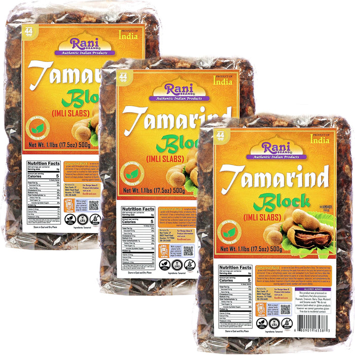 Rani Tamarind Block (Imli Slab) 17.5oz (1.1lbs) 500g, Pack of 3 ~ All Natural | No added sugar | Vegan | Gluten Friendly | Kosher | Indian Origin