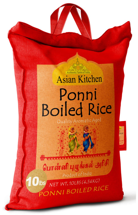 Asian Kitchen Ponni Boiled Rice 10-Pound Bag, 10lbs (4.54kg) Short Grain Par Boiled Rice ~ Natural | Gluten Friendly | Vegan
