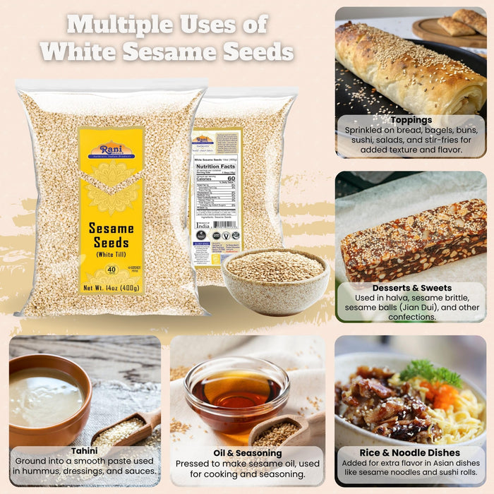Rani Sesame Seeds White (Till) 14oz (400gm) ~ All Natural | Gluten Free Ingredients | NON-GMO | Kosher | Vegan | Indian Origin